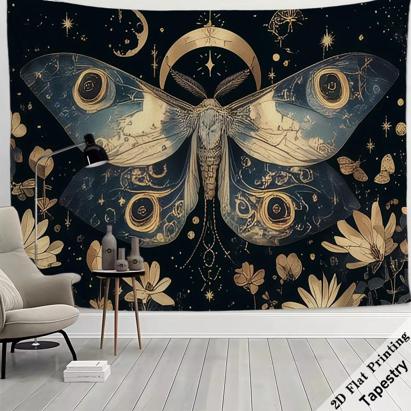 Celestial Butterfly Tapestry Wall Hanging Boho Cosmic Moth Decor Art Print Mystical Astrology Zodiac Moon Star Room Decoration F