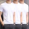 Solid Round Neck Short Sleeved T-shirt for Male Students Youth Elastic White Shirt Korean Fashion Slim Fitting and Simple Half Sleeved Top