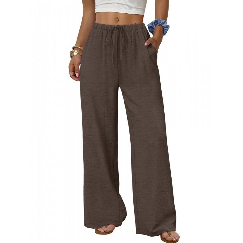 2026 Womens Wide Leg Pants With Drawstring Waist Pockets Loose Fit Comfortable Casual Trousers