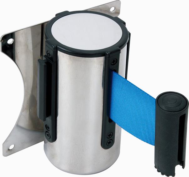 Wall-Mounted Stainless Steel Retractable Queue Barrier with Railing and Warning Tape