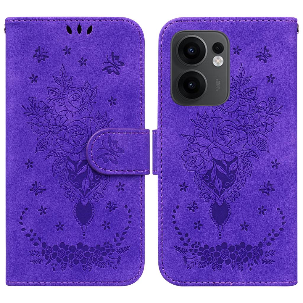 For Oppo Reno13 F 5G Case PU Leather Wallet Phone Cover Butterfly Flower Imprint