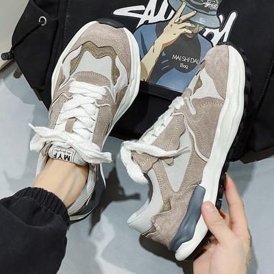 Весенняя новая корейская версия ботинок с круглым носком, молодежные туфли на платформе для занятий спортом на открытом воздухе, низкие туфли на шнуровке для пап