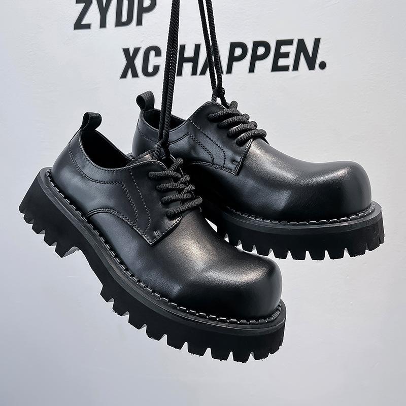 Paris Derby Shoes Men's Premium Minimalist Style Carbon Black Big Head Leather Shoes Commuter Casual Loafers 1032-A