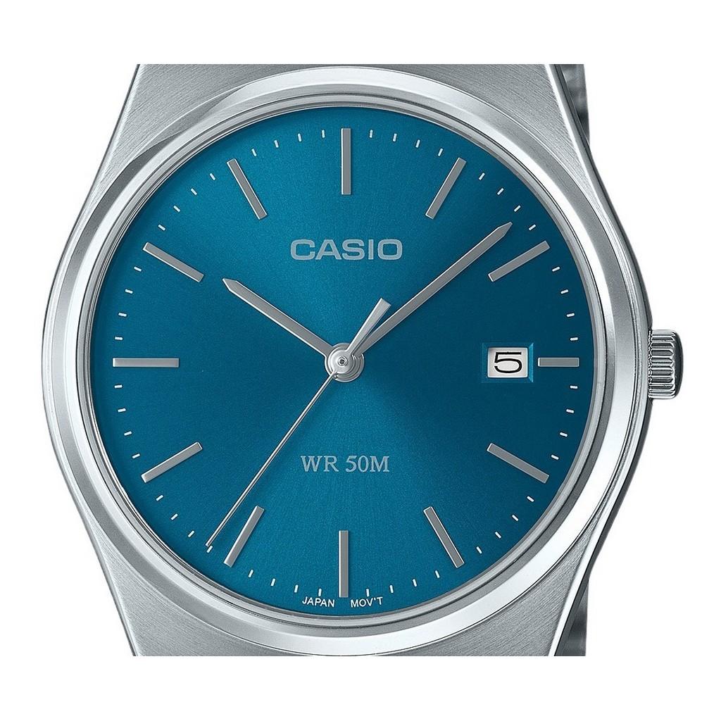 Casio Стандартные аналоговые кварцевые мужские часы из нержавеющей стали с синим циферблатом MTP-B145D-2A2