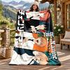 Chainsaw Man Custom Name Flannel Blanket Personalized Soft Warm Plush Throw Blanket Customized Gift for Family Friends