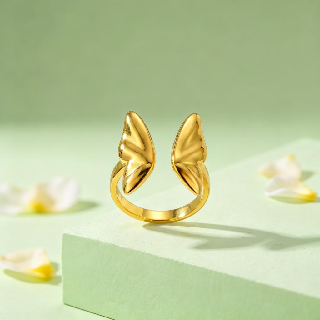 Vintage Butterfly Ring 18K Gold Plated Jewelry Women's Stainless Steel Open Rings Smooth Accessories Birthday Gift