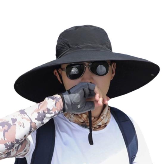 Мужская шляпа рыбака с большой полостью, защитой от ультрафиолета и солнечных лучей, с сеткой, ветрозащитным ремешком, защитой полей, быстросохнущая