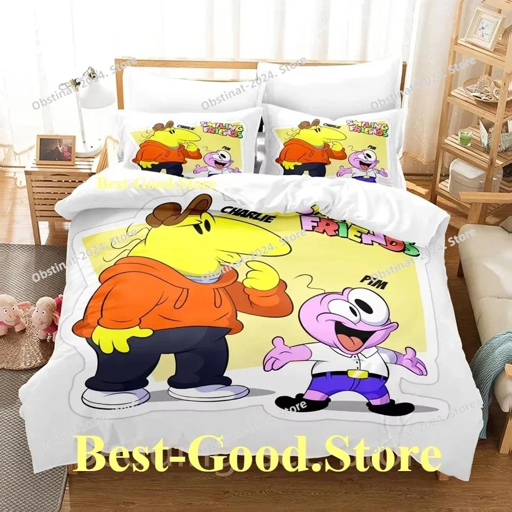 Постельное белье Smiling Friends Односпальное Двуспальное Набор постельного белья с наволочкой Пододеяльник Односпальный Двуспальный Queen Super King