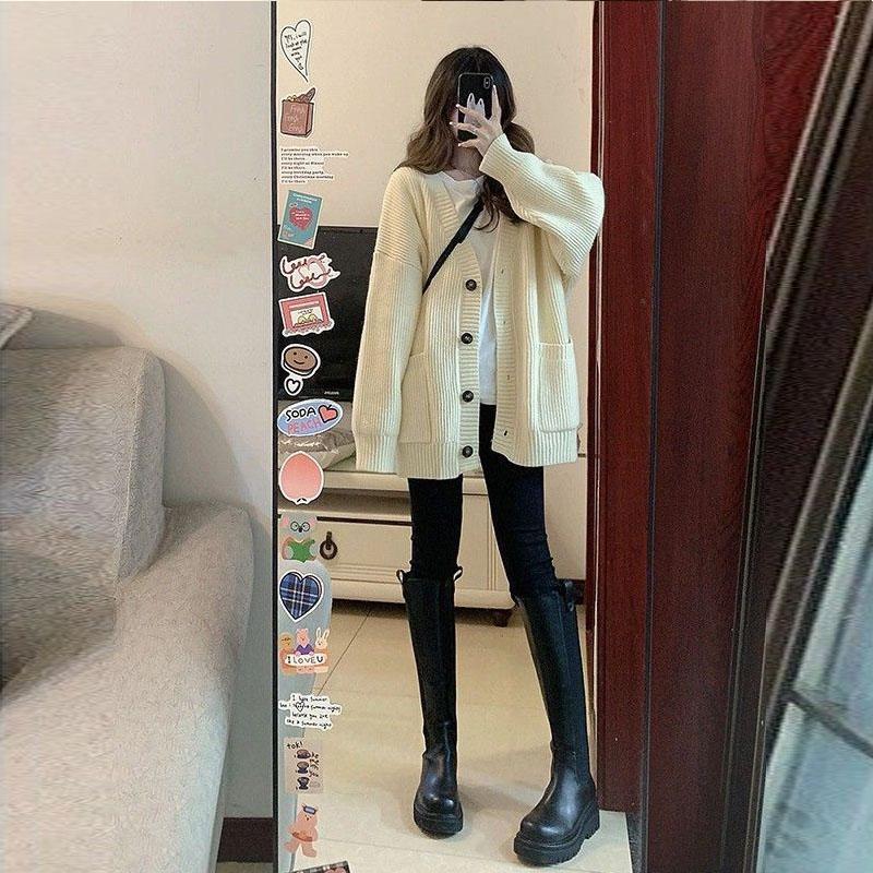 Cardigan Sweater Female 2023 V-neck Single Breasted Sweater Cardigan Women Coat Spring and Autumn Korean Loose Knitted Sweater