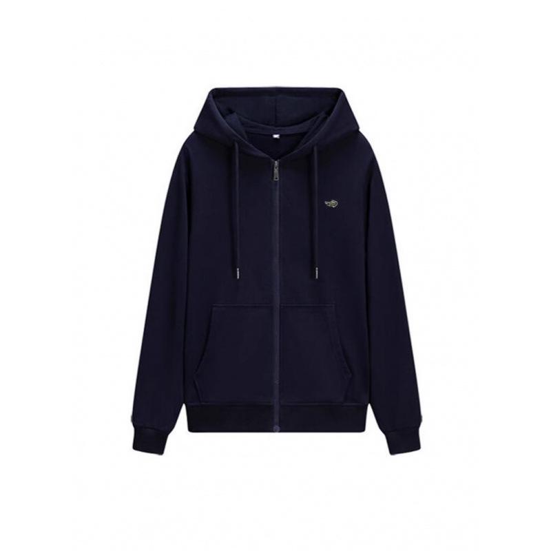 Unisex Cotton Terry Embroidered Fish Zipper Cardigan with Pockets - Loose Fit for Autumn/Winter Sports.