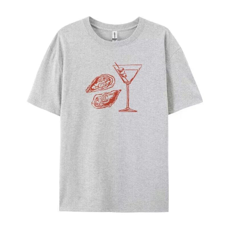 Мартини Принт Устрицы 90-е Ретро Графические Футболки Женские Гранж Уличная Одежда Футболки Коктейльная Еда Футболка Винтаж Y2k Эстетичная Одежда