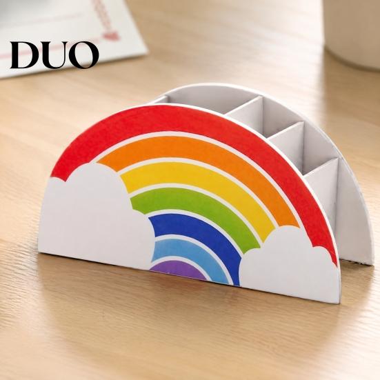 Desktop Storage for Small Items Wooden Rainbow Pencil Holder, Cute Desk Organizer, School Office Art Supply Study Decor Students Kids,