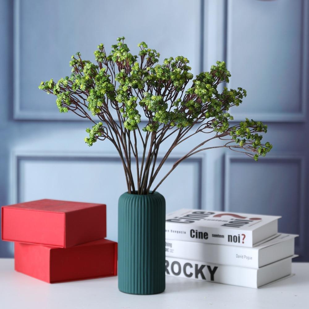 Ceramic-Like Plastic Vase Striped Flower Vase Container Floral Arrangement Living Room