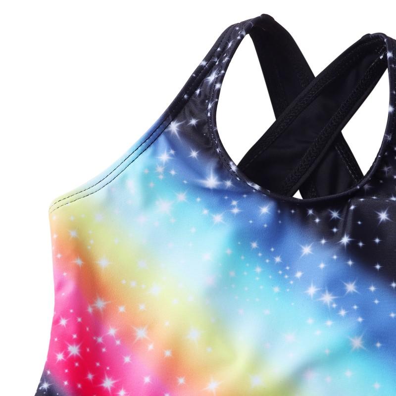 Летний сиамский купальник для девочек с принтом крест-накрест, милый купальник для девочек с цветочным принтом и радужным принтом, купальный костюм для девочек