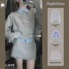 Trendy Korean-Style College Three-Piece Set: Sweatshirt, Shirt, Short Skirt