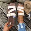 Large Size Buckle Flat Bottom One-word Shoes Women's Open-toed Retro Wind Beach Cool Slippers