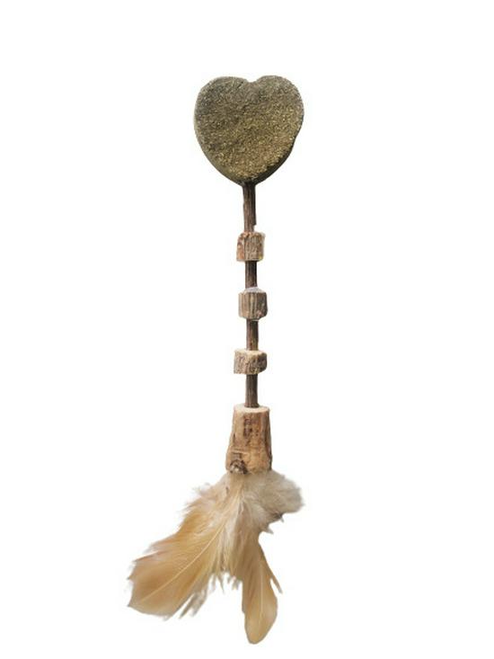 Heart-shaped Catnip Lollipop with Silvervine Stick & Feather for Cats - Teeth Cleaning & Self-Entertainment Toy