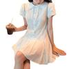 College style bubble sleeve shirt dress women's summer new temperament waist small sweet short skirt