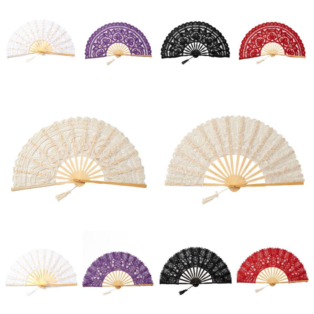 Hollow Ribs Vintage Lace Hand Fan Tassel Pendant Dance Handheld  Fan  Party Accessories