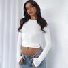 Women O-Neck Outfits Streetwear Slim Long Sleeve Breathable Base T-Shirts Underlay Tight Fitting Cropped Tops Solid Color