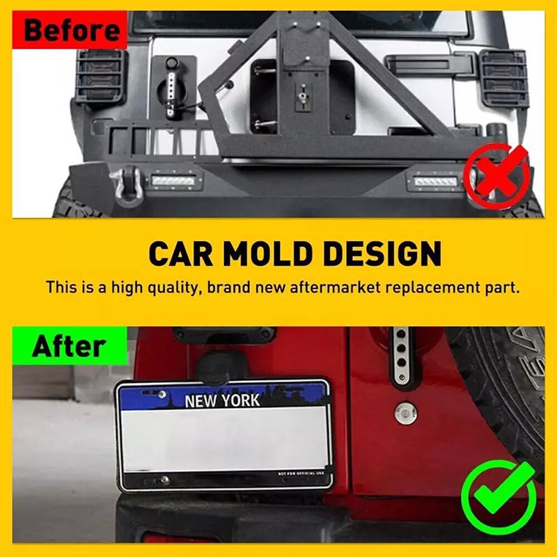 Rear License Plate Holder Bracket with Light for Jeep Wrangler JK JKU Black Car Tag Mounting Frame Exterior Accessories Replacement