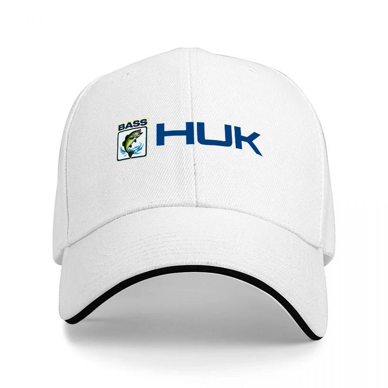 HUK Logo Black Baseball Cap with Blue Embroidery and White Trim Design for Outdoor Fishing Enthusiasts