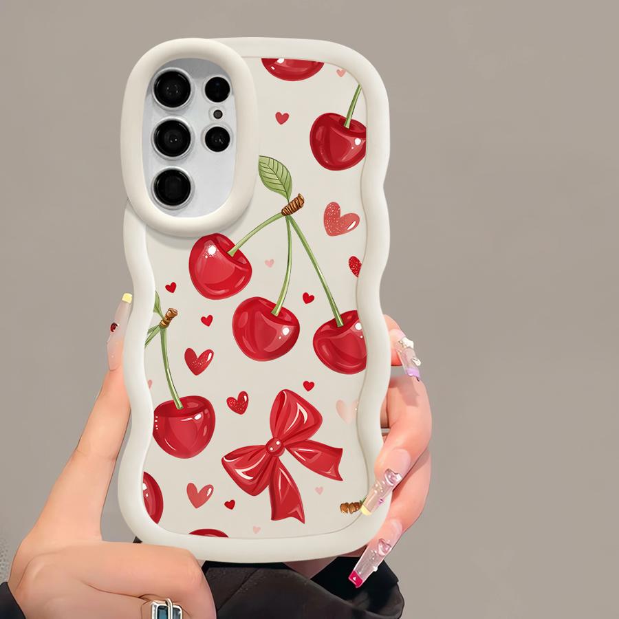 Чехол для Samsung Galaxy S22 Ultra S21 S23 Plus A25 S25 S24 A26 S20 FE Мягкий чехол для телефона A36 A34 A24 A54 A35 A55 Красный Милая Вишня
