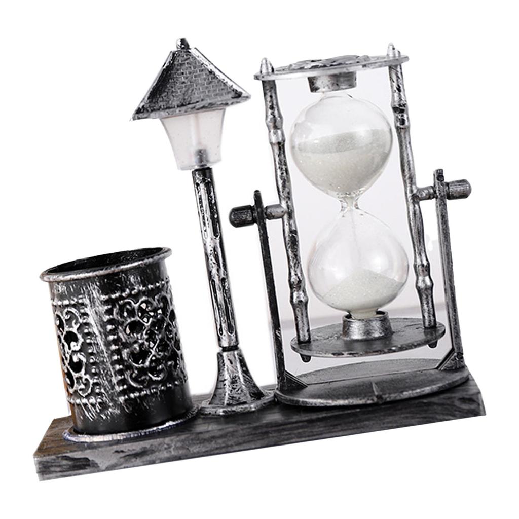 Винтажная подставка для ручек Инновационный белый цвет Подставка для ручек в виде песочных часов и уличного фонаря для офиса Серебристый
