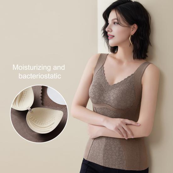 Зимний женский терможилет с нагрудными накладками, бесшовный кружевной V-образный вырез, быстрая фиксация температуры, согревающий, облегающий, эластичный, без рукавов, внутренняя одежда, нижняя майка