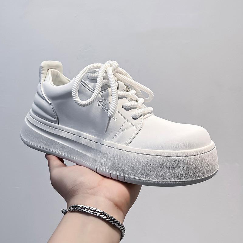Мужские повседневные туфли на платформе в корейском стиле, оксфорды на шнуровке из натуральной кожи, черные, белые, стильные кроссовки, молодежная обувь