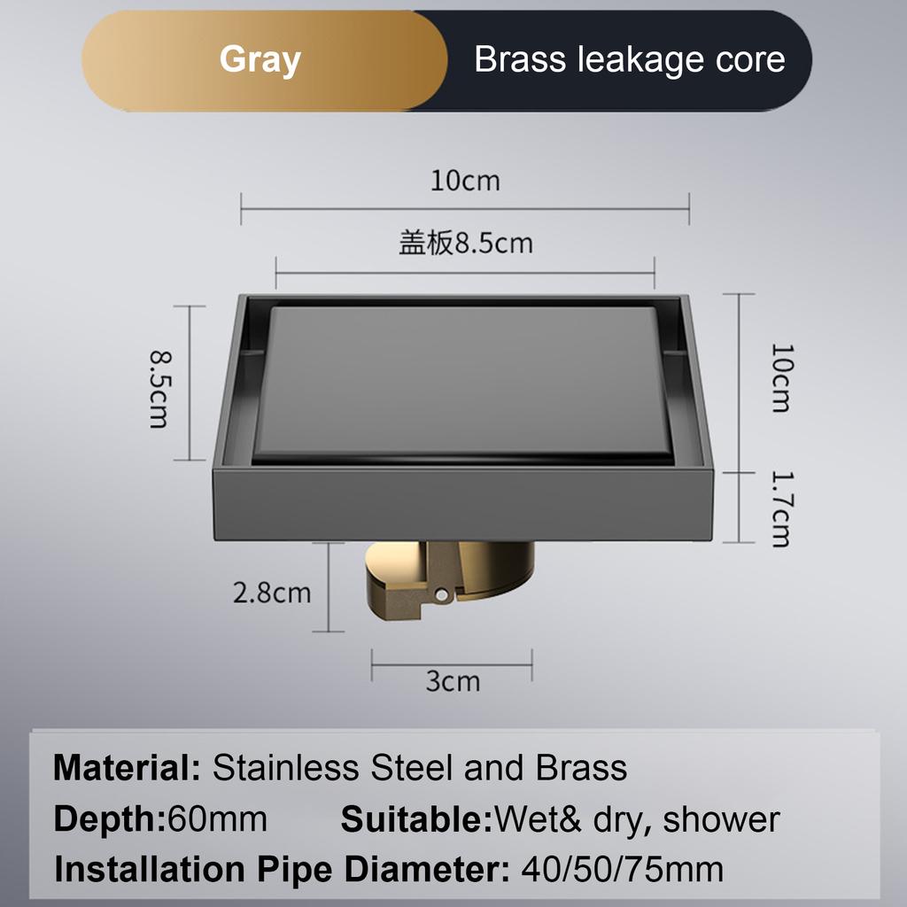 Сливной трап для пола 10*10 см, антизапаховый слив для ванной, дезодорирующий квадратный, сделай сам, черный, заглушка для фильтра для душа, труба из нержавеющей стали 304