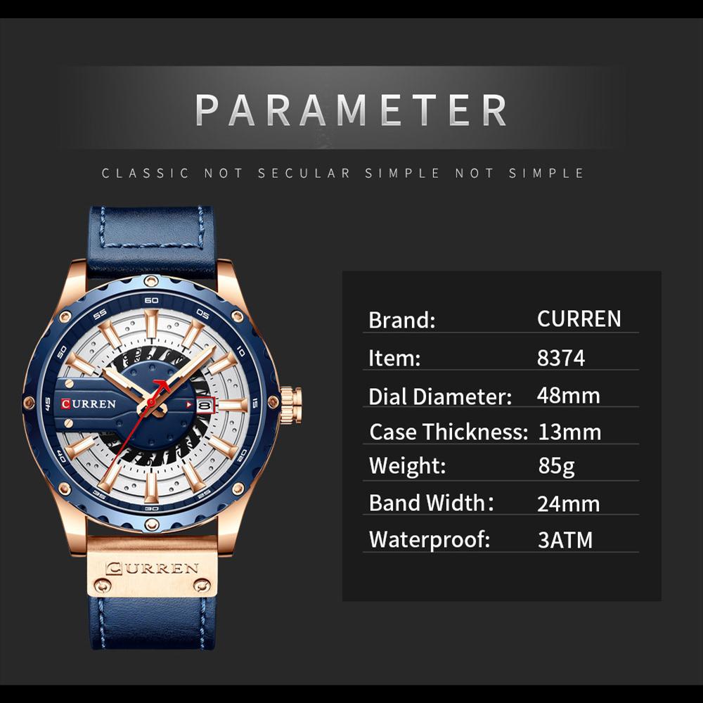 CURREN Часы Лучший бренд, модные кожаные наручные часы, повседневные кварцевые мужские часы, новые шикарные часы со светящимися стрелками