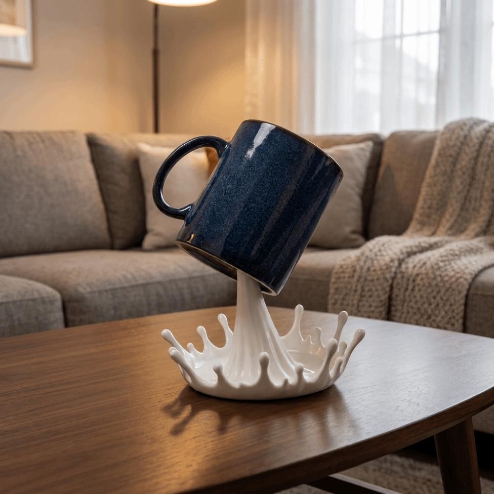 3D Printed Water Splash Shaped Cup Holder Creative Floating Milk Ornament Table Decoration