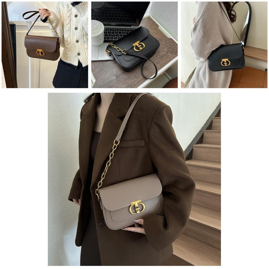 French Style Women's Bag 2023 Autumn And Winter New Tide Pure Color Pu Small Square Bag Street Fashion Daily Shoulder Bag