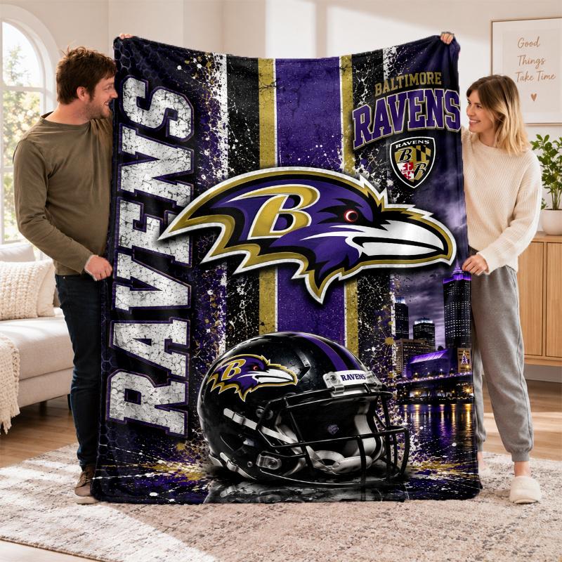 Flannel Fleece Blanket with Baltimore Ravens Design, Soft Lightweight Throw for Bed Sofa Travel