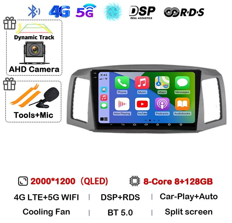 Android 14 Carplay Auto WIFI+4G для JEEP Grand Cherokee 2004 2005 2006 2007 Автомобильный радиоприемник Мультимедиа Видеоплеер GPS Стерео Аудио