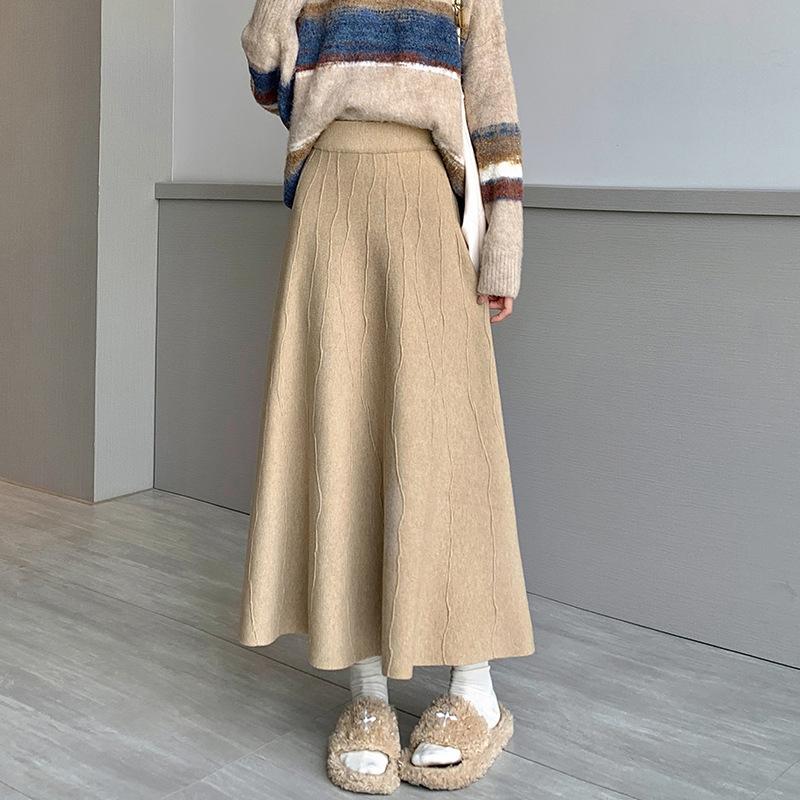 Трикотажная юбка женская осенне-зимняя юбка-свитер средней длины с высокой талией