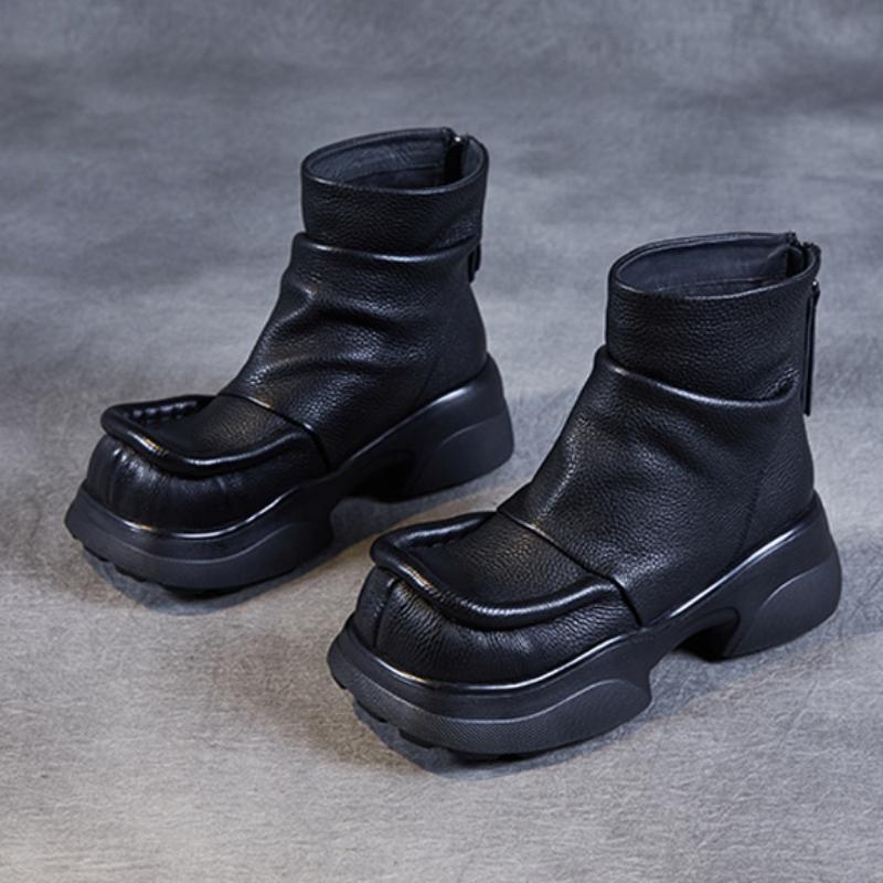 Johnature Короткие ботинки из натуральной кожи на толстом каблуке и толстой подошве, женские туфли на платформе в стиле ретро с круглым носком, ботильоны