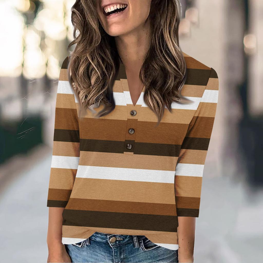 Женская мода повседневный свободный топ с рукавом 3/4 и круглым вырезом