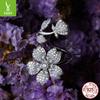 S925 Sterling Silver Cherry Blossom Opening Adjustable Ring, Full Of Zircon Premium Flower Ring Jewelry.