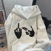 Свитшот с капюшоном с принтом Осень-Зима Мужской 2026 Новый Толстый Флис Утепленный Свободный Женский Пуловер