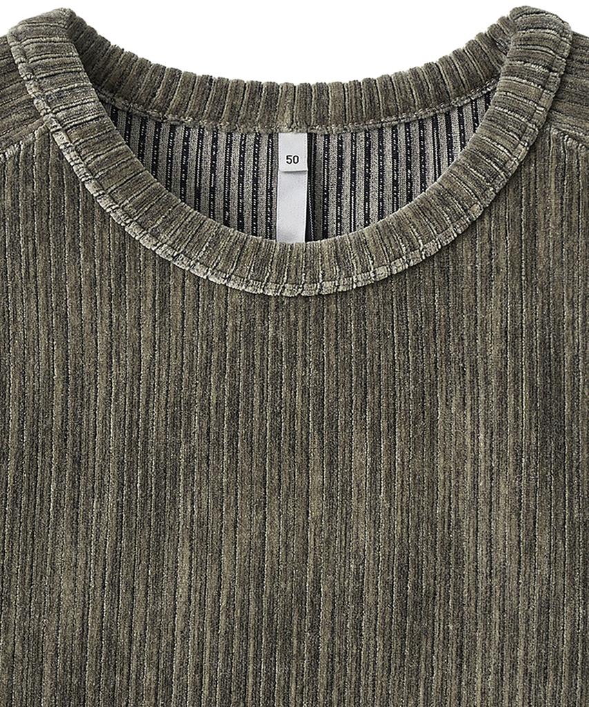 NOIRER Two-Tone Velvet Ribbed Structure T-Shirt (Dusty Beige)