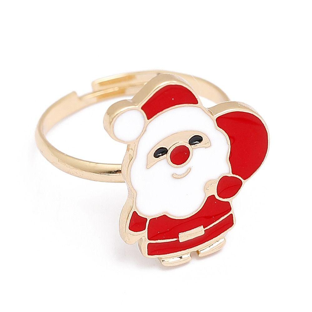 Christmas Tree Christmas Open Ring Dripping Oil Xmas Jewelry Retro Cartoon Lovely Ring Decoration