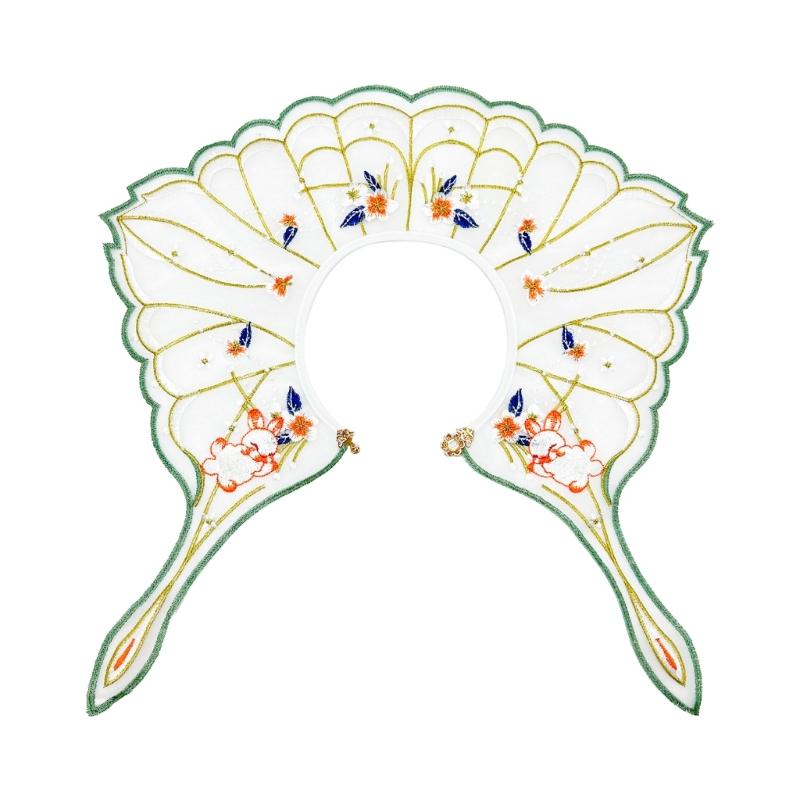 Embroidered Rabbit Faux Collar Decorative Collar for Ancient Costume Removable False Collar Little Girl Adjustable Shawl