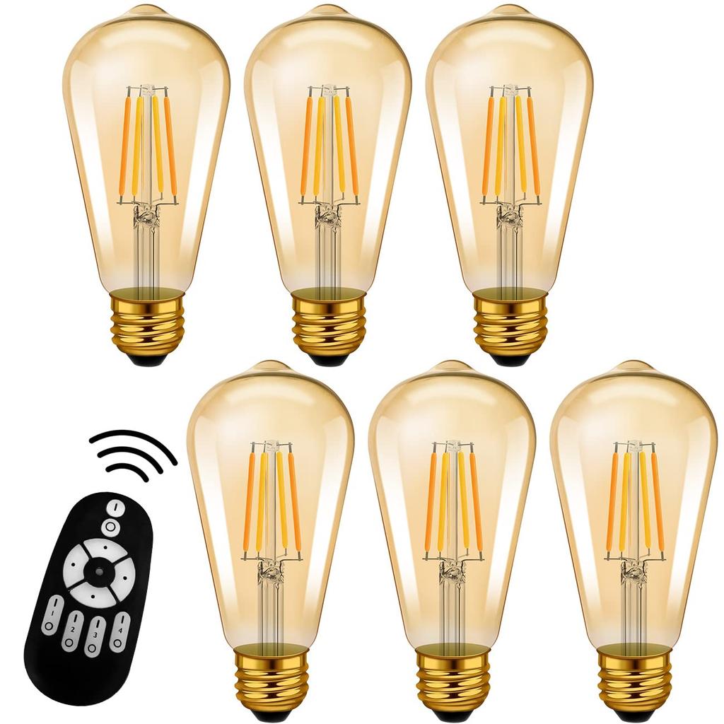 LVWIT 60W Equivalent Filament Bulb, E26 Base, LED Bulb, 600LM, Dimmable, Color Adjustable, Remote Control Included, Brown, 6W Power Consumption,