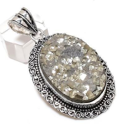 Друза пирита Драгоценный камень 925 стерлинговое серебро Ювелирная подвеска 2,36"