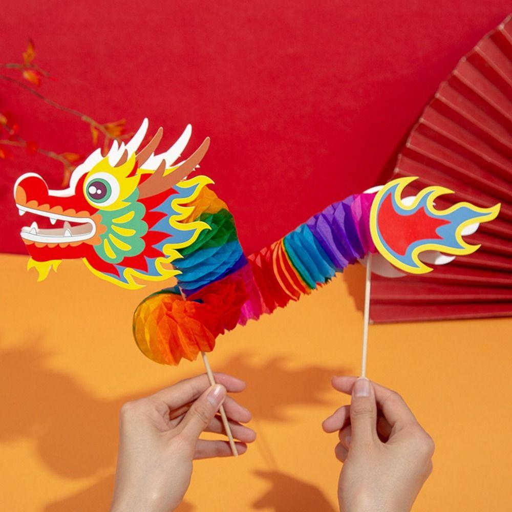 Handmade Kids DIY Dragon Dance Toy Blessing Chinese Style Paper Dragon  Party