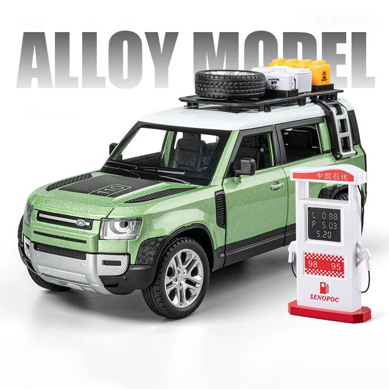 1:24 Land Rover Defender 110 Car Model Toy Doors Opened Models Toys Sound Light Off-road Vehicle Boys Best Ornaments Gifts