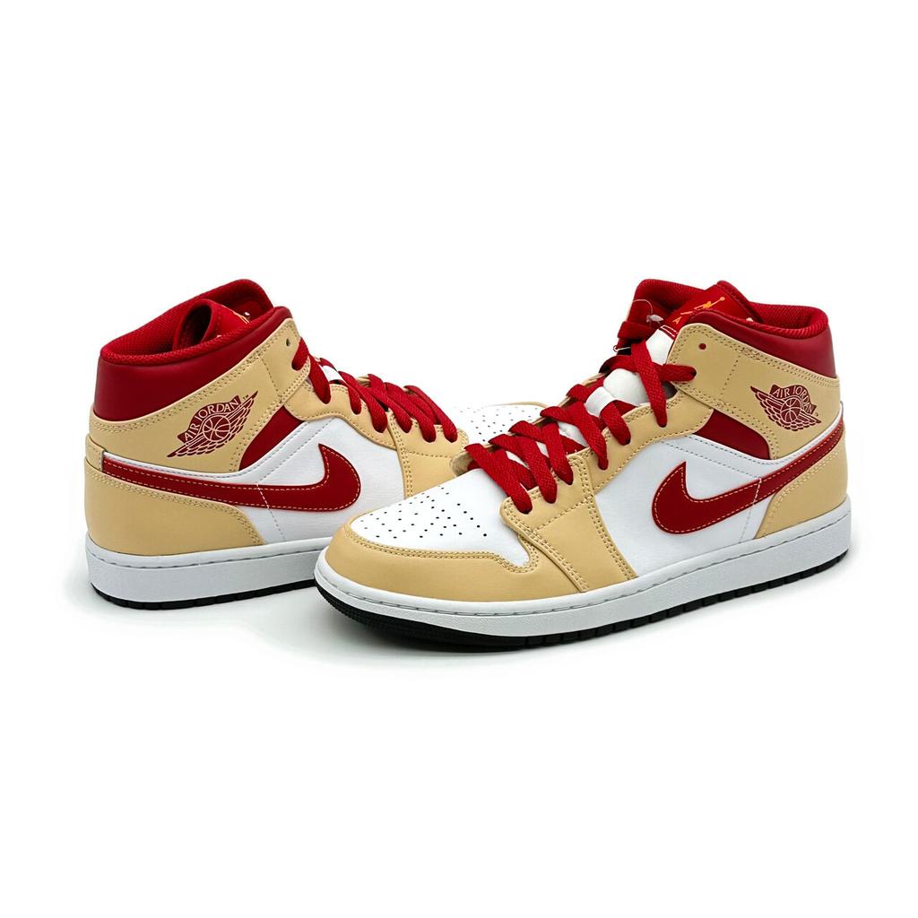 554724-201 Nike Air Jordan 1 Mid Оникс Бежевый Светло-Карри Кардинально-Красный
