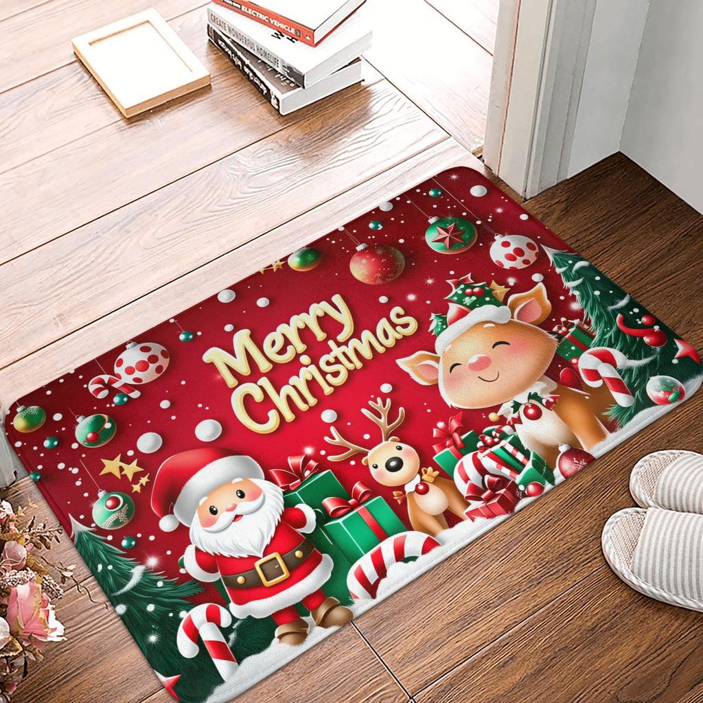 Snowman Pattern Merry Christmas Doormat Non-Slip Entrance Kitchen Bath Door Floor Mat Toilet Carpet Rug